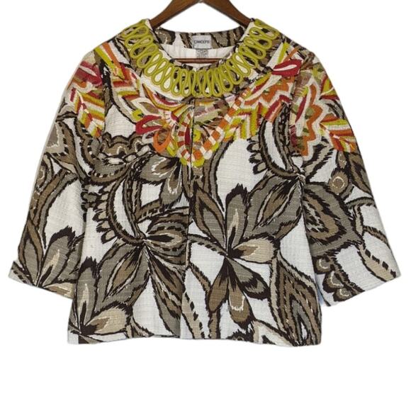 Chico's Jackets & Blazers - Chicos VTG Multicolored Tropical Floral Blazer Jacket Coastal Grandma M 8 Size 1